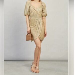 Jonathan Simkhai Gold Mini Dress faux wrap lined new with tags